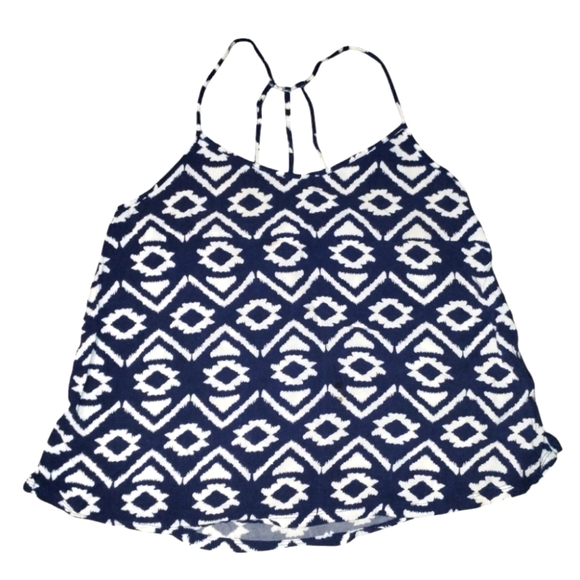 Blue and White Tribal Print Spaghetti Strap Tank Size L - Picture 1 of 1